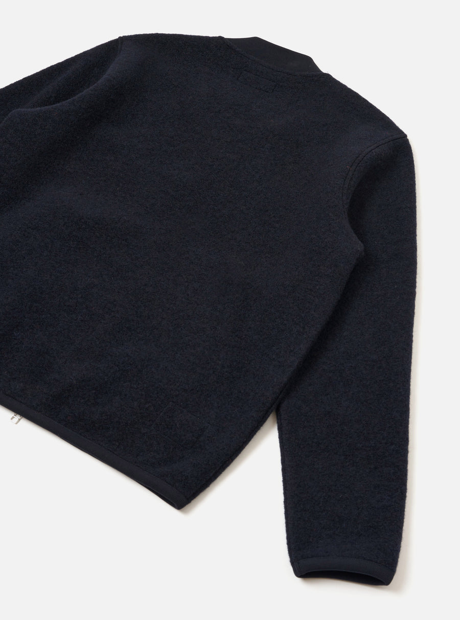 Universal Works Wool Fleece Bomber Zip-Thru - Navy