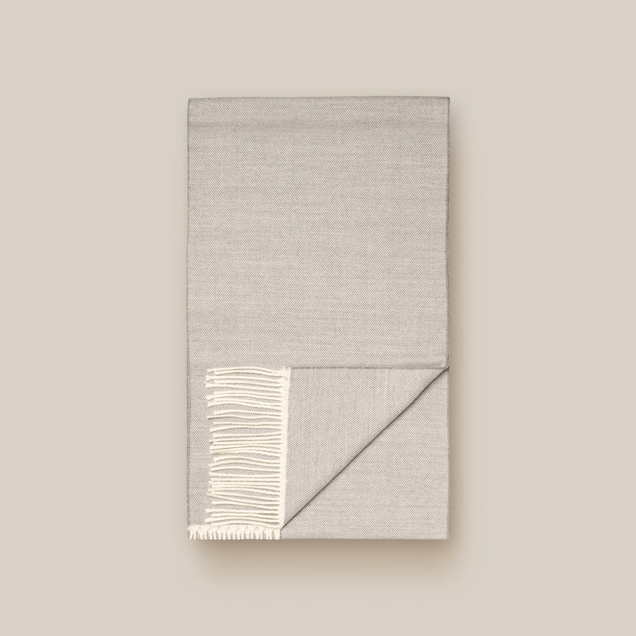 Eton Light Grey Herringbone Merino Wool Scarf – Grey