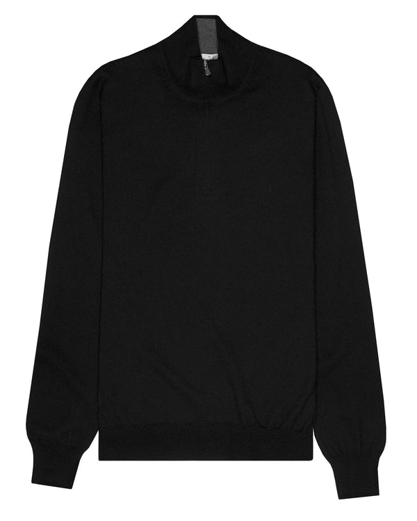 Gran Sasso Mock Zip Neck Sweater - Black