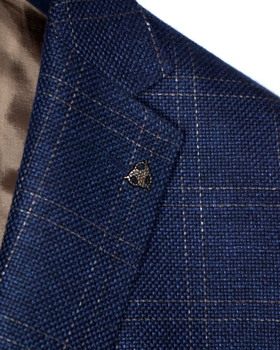 Roy Robson Linen & Wool Check Blazer - Navy