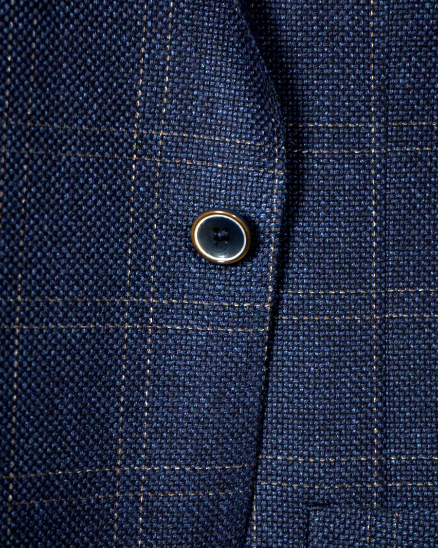 Roy Robson Linen & Wool Check Blazer - Navy