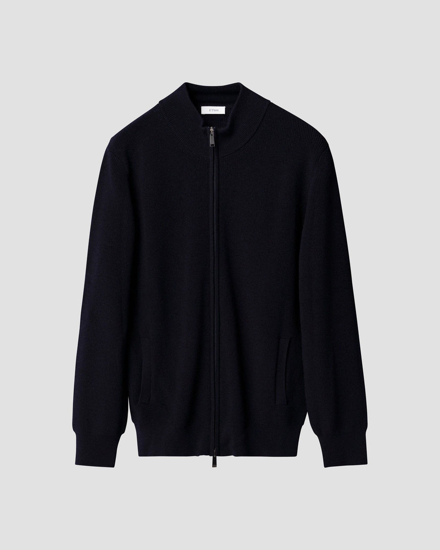 Eton Merino Wool Full-Zip Cardigan – Navy