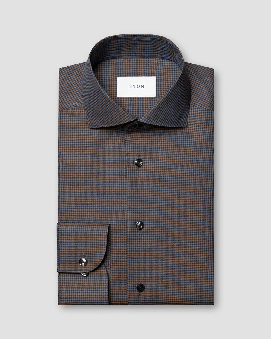Eton Micro Check Signature Flannel Shirt – Dark Brown