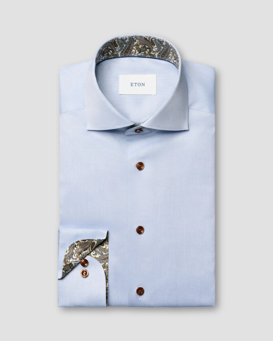 Eton Paisley Effect Signature Twill Shirt – Light Blue