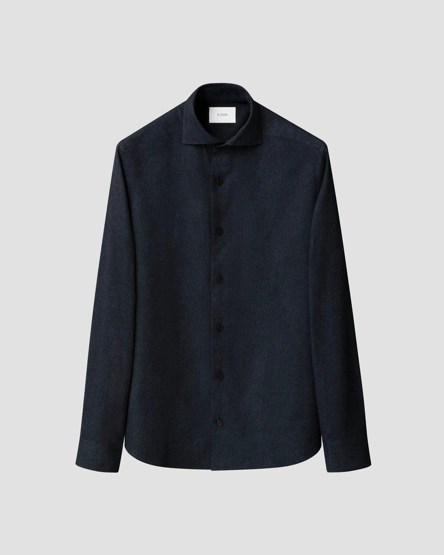 Eton Solid Flannel Shirt – Navy