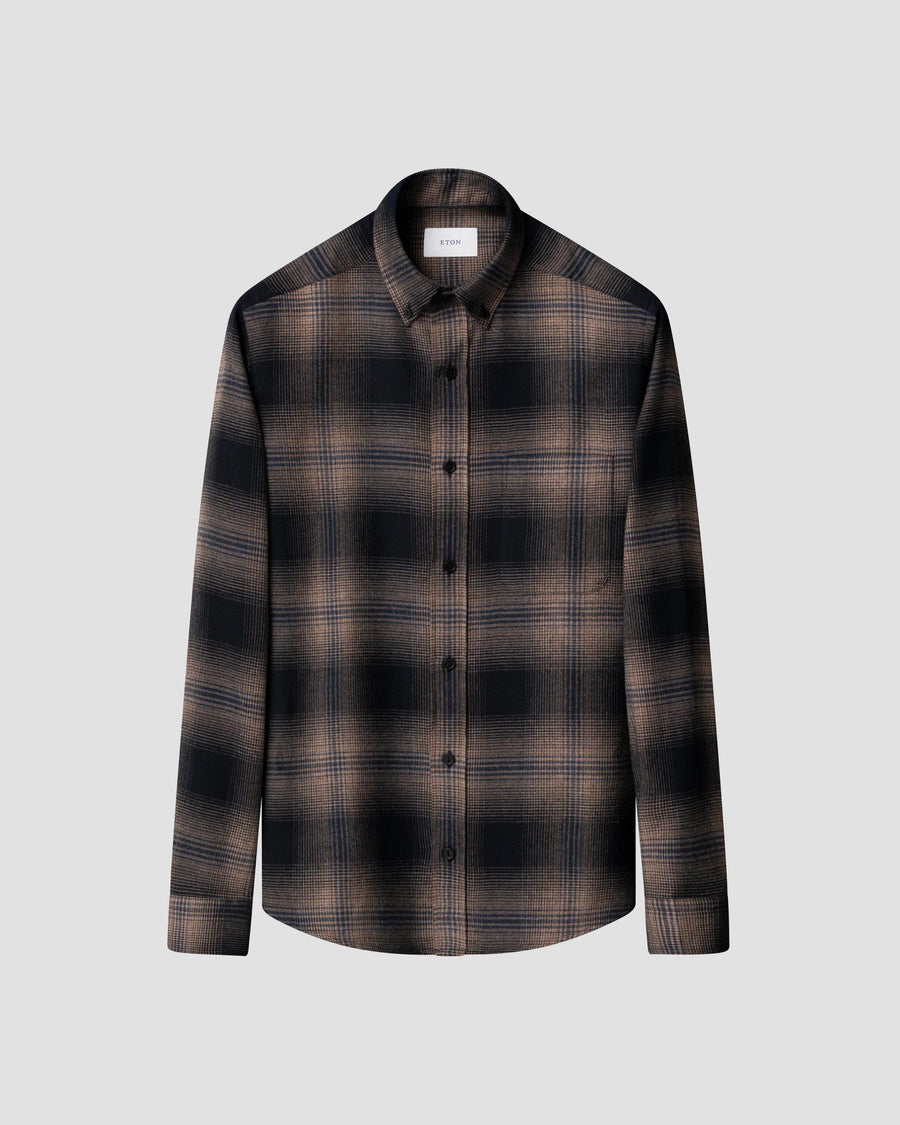 Eton Plaid Check Casual Fit Flannel Shirt – Navy