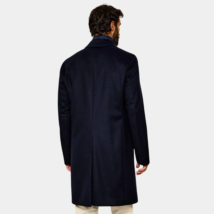 Boss Black Jared Bib Wool Cashmere Overcoat - Navy Blue