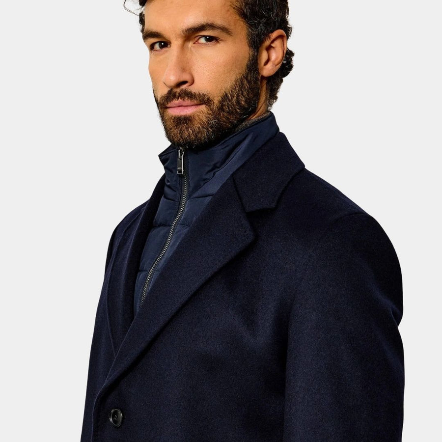 Boss Black Jared Bib Wool Cashmere Overcoat - Navy Blue