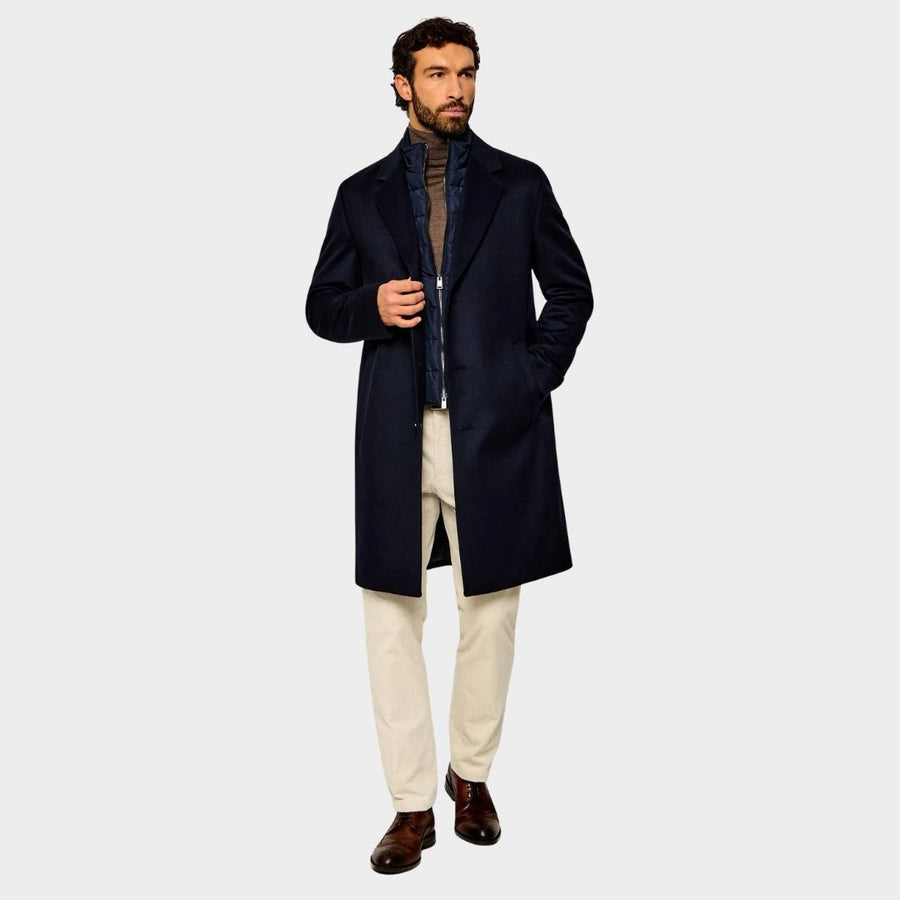 Boss Black Jared Bib Wool Cashmere Overcoat - Navy Blue