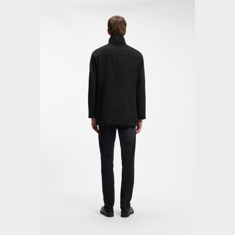 Boss Formal coat in Italian fabric with a stand collar - Black