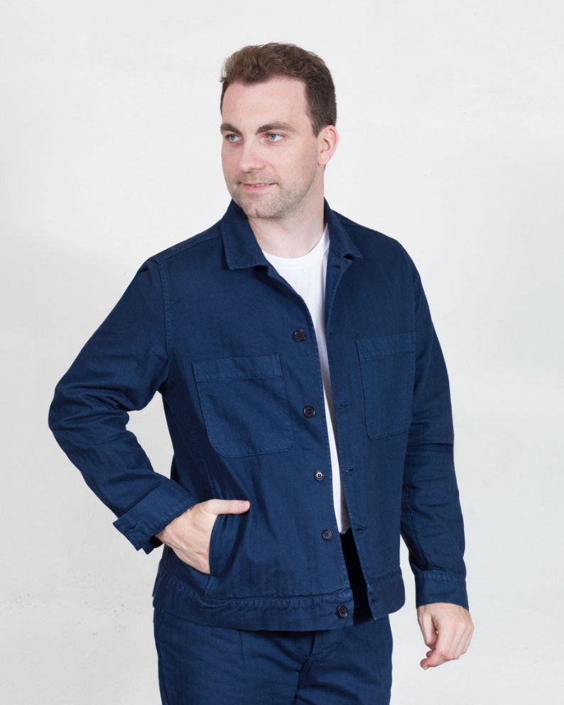 Vetra Herringbone Bomber Jacket - Navy
