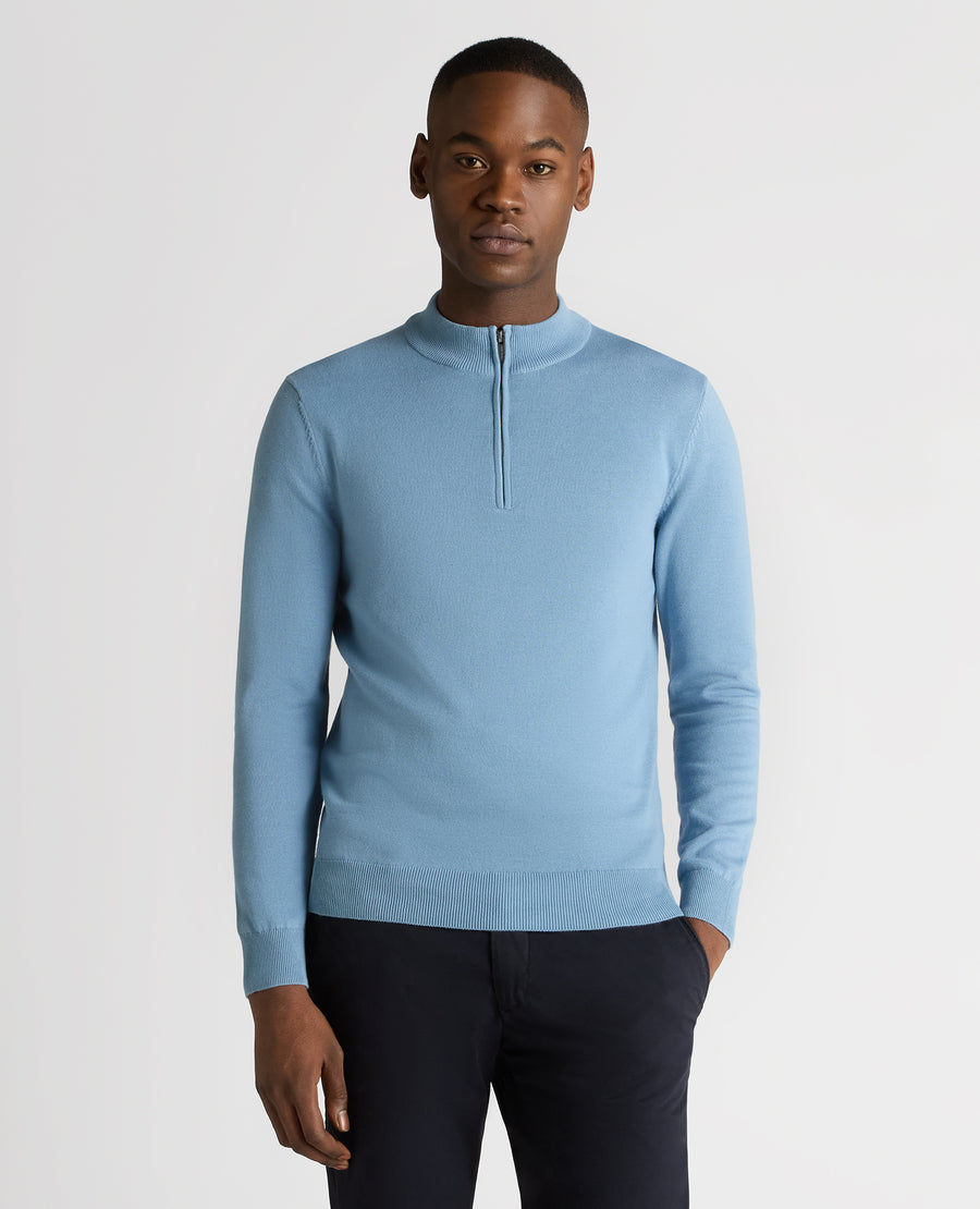 Remus Uomo Cotton Half-Zip Sweater - Blue