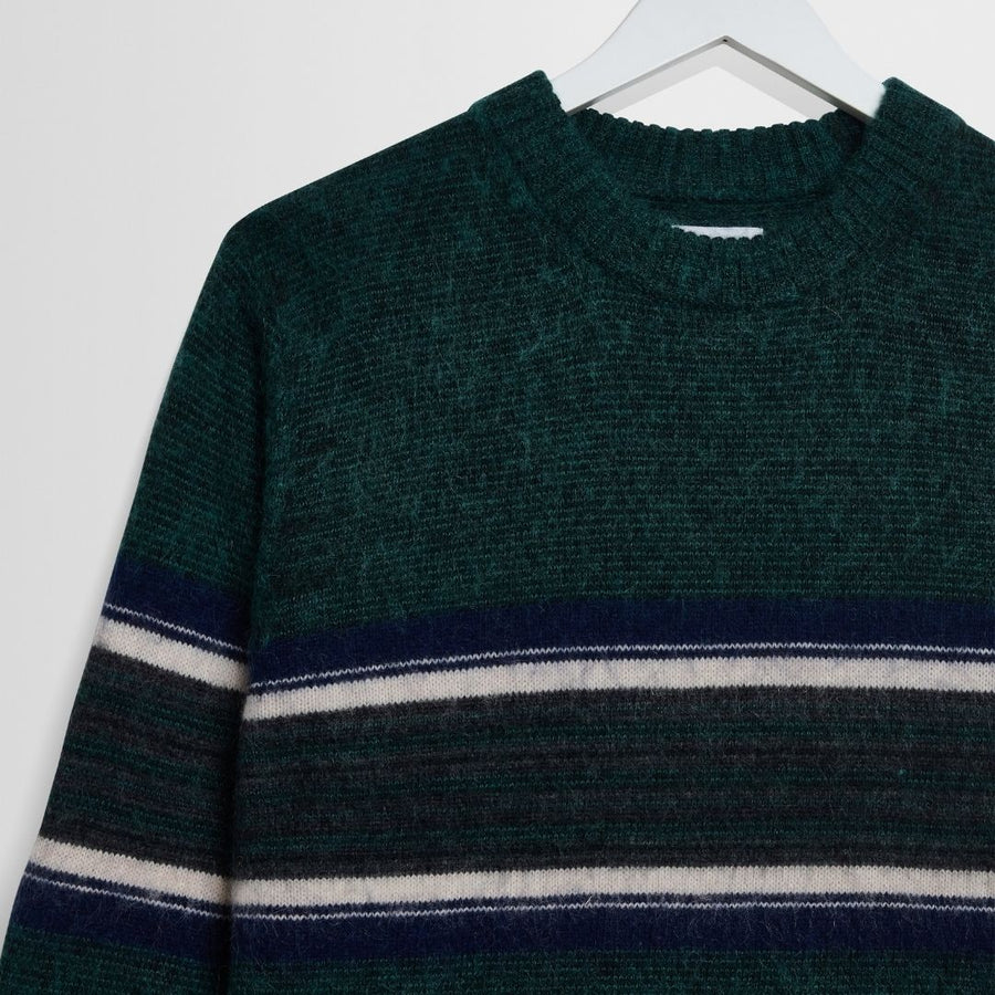 Wax London Wilde Brushed Stripe Crew-Neck Jumper - Dark Green