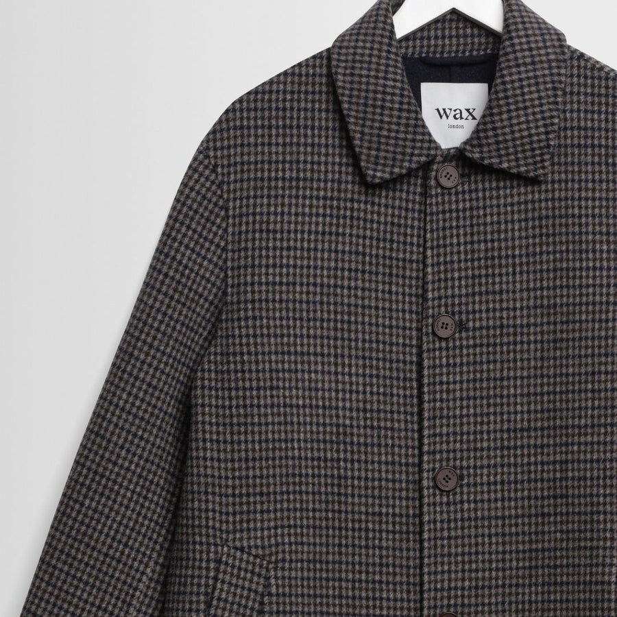 Wax London Stan Double-Face Check Coat - Navy/Brown
