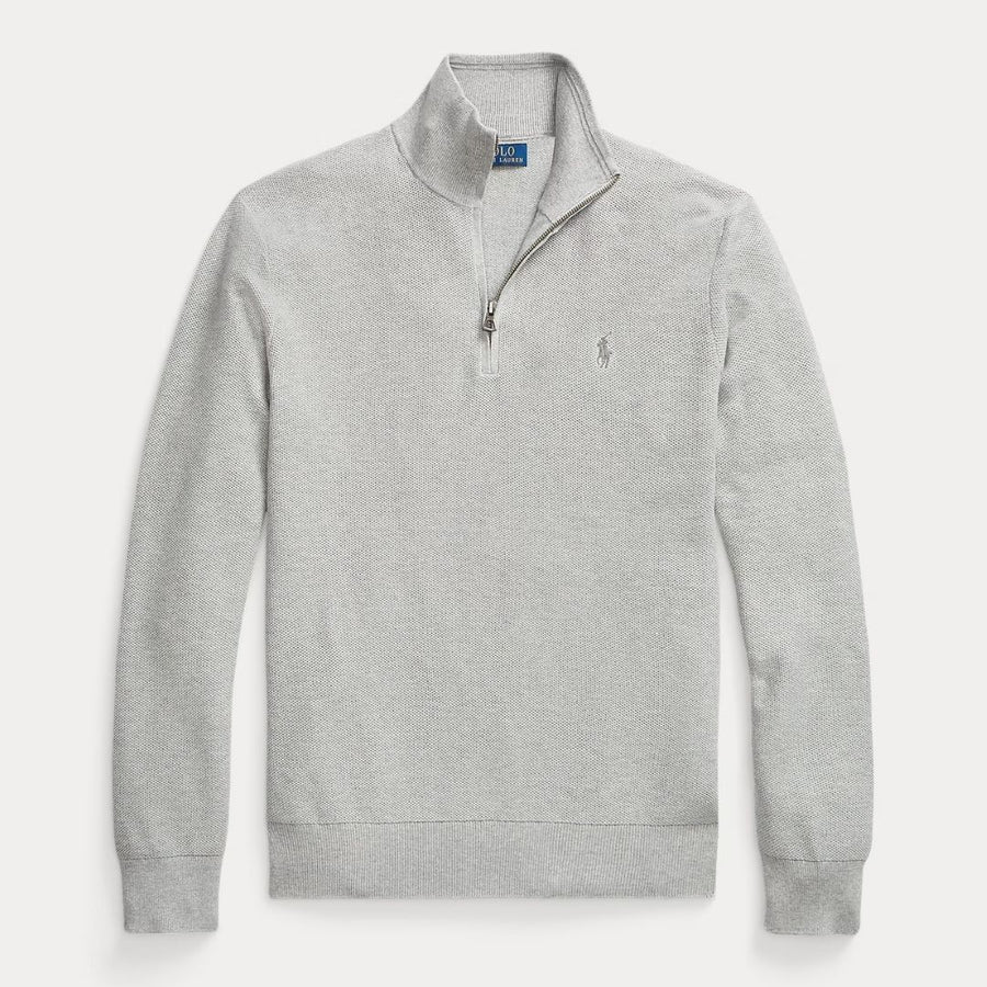 Polo Ralph Lauren Mesh-Knit Cotton Quarter-Zip Jumper - Andover Grey
