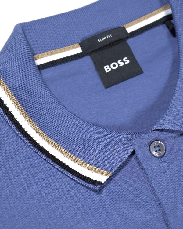 Boss Striped Collar Slim-Fit Cotton Polo Shirt - Blue