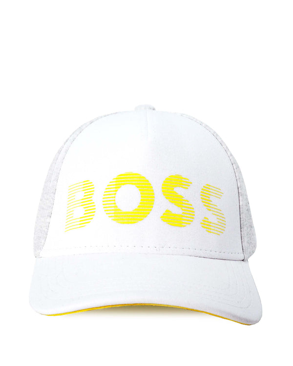 Boss Contrast Logo Cotton-Blend Five Panel Cap - White