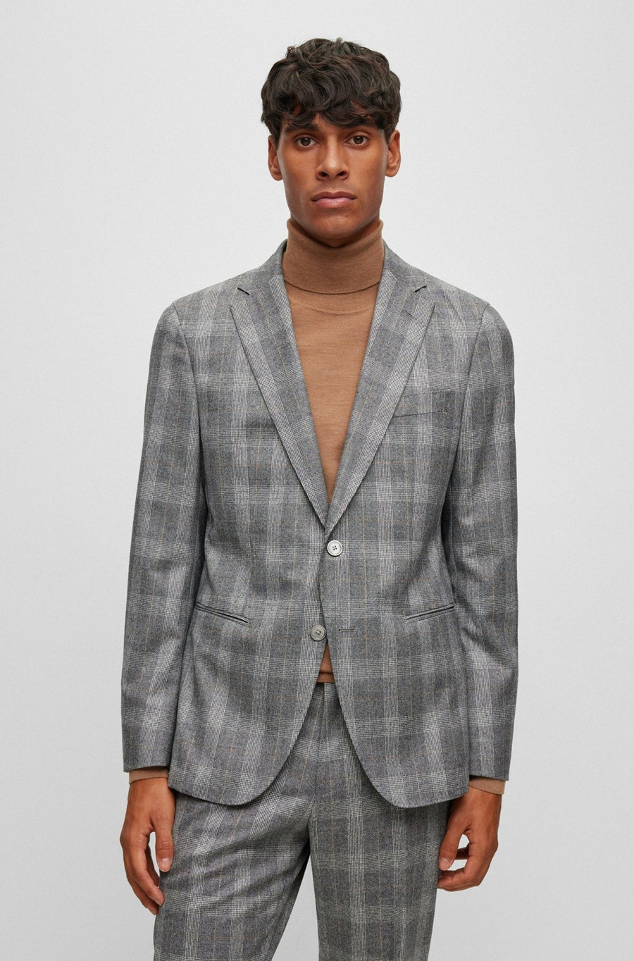 BOSS Checked Virgin Wool Suit – Grey