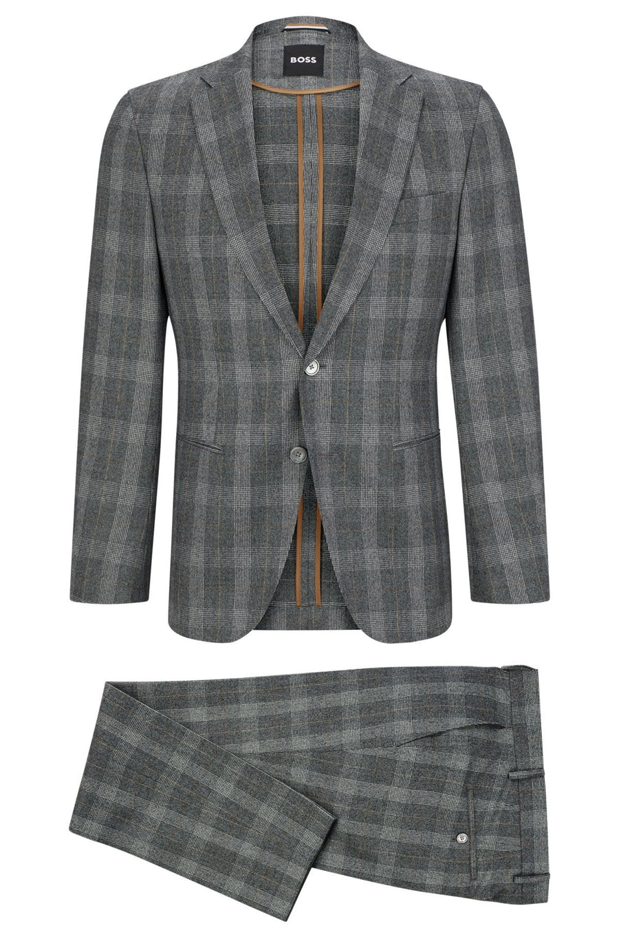 BOSS Checked Virgin Wool Suit – Grey