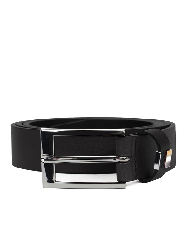 Boss Leather Belt with Logo Detail - Black