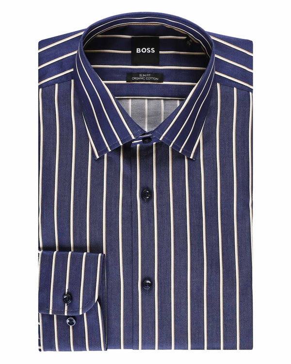 Boss 'Hank Kent' Contrast Stripe Slim Fit Shirt - Navy