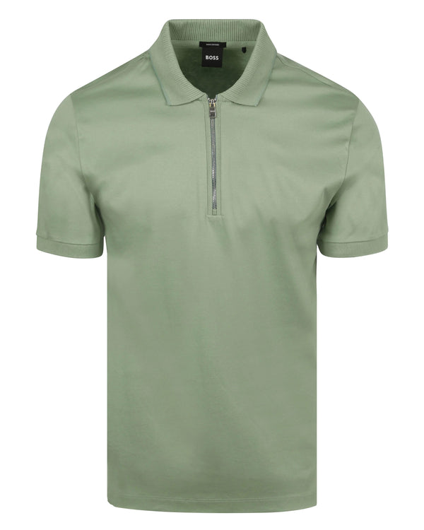 Boss 'Polston' Zip Neck Polo Shirt - Green