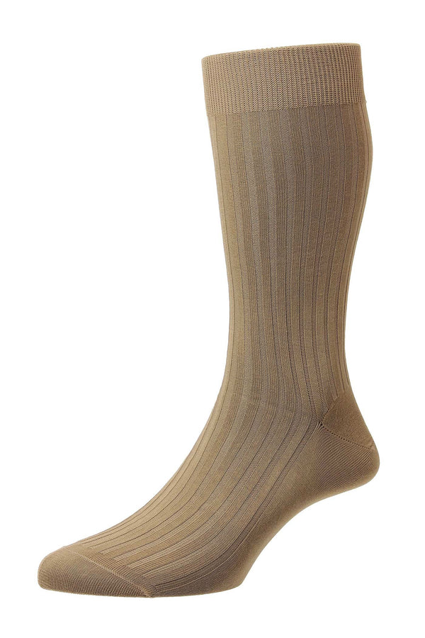 Pantherella Danvers - 5x3 Rib Fil d'Ecosse Mercerised Cotton Sock - Beige