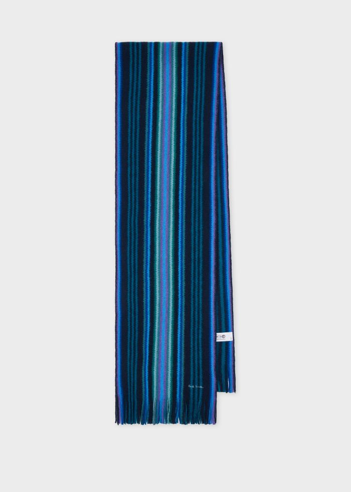 Paul Smith Multistripe Merino Wool Scarf – Blue
