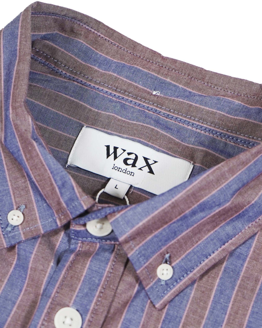 Wax London Abingdon Poplin Stripe Shirt - Blue/Burgundy