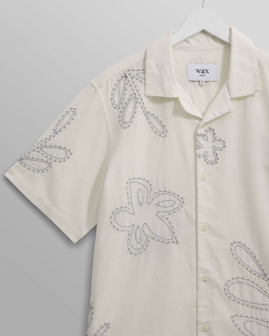 Wax London Didcot Floral Embroidered Short-Sleeve Shirt - Ecru