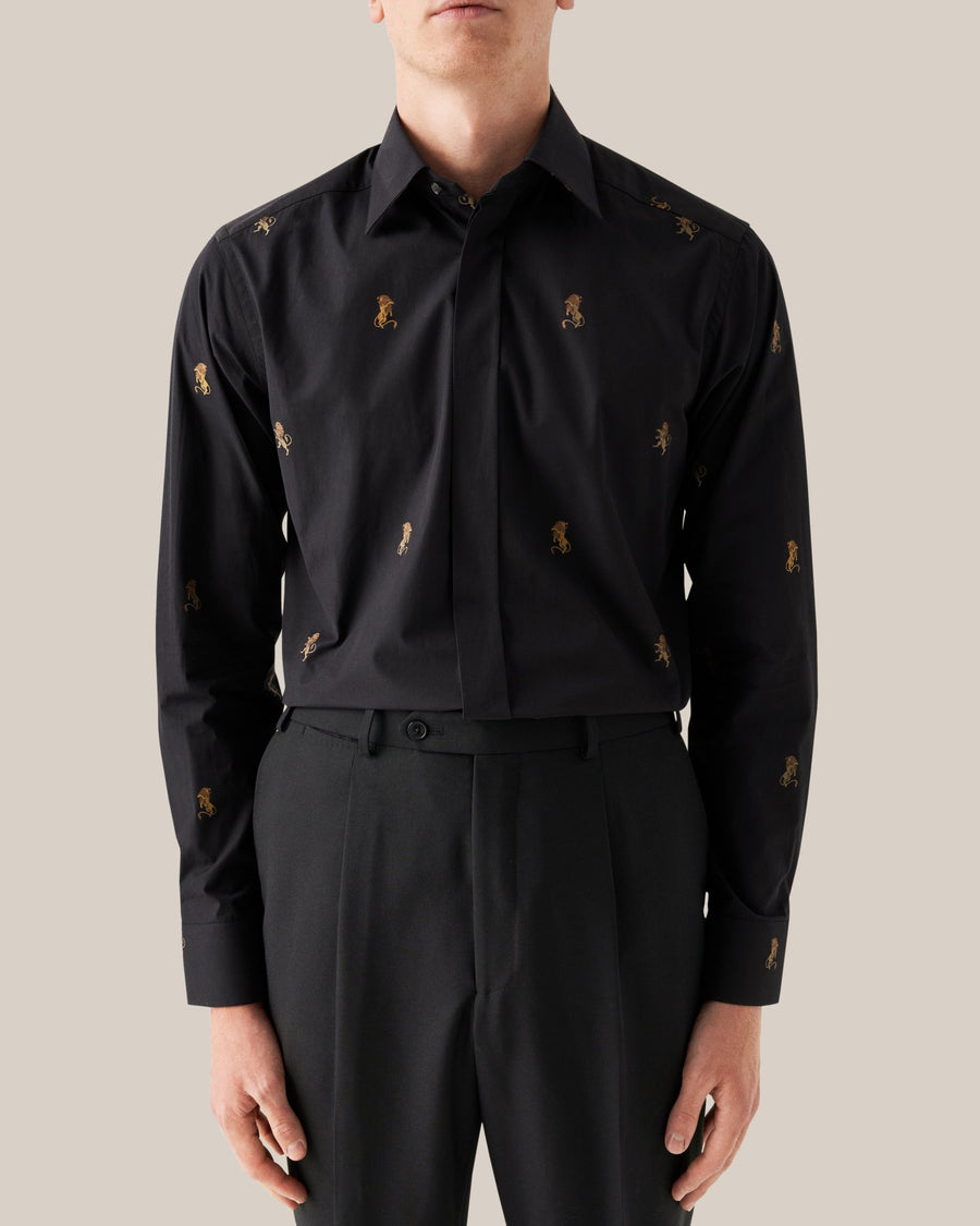 Eton Slim Fit Lion Fil Coupé Shirt – Black