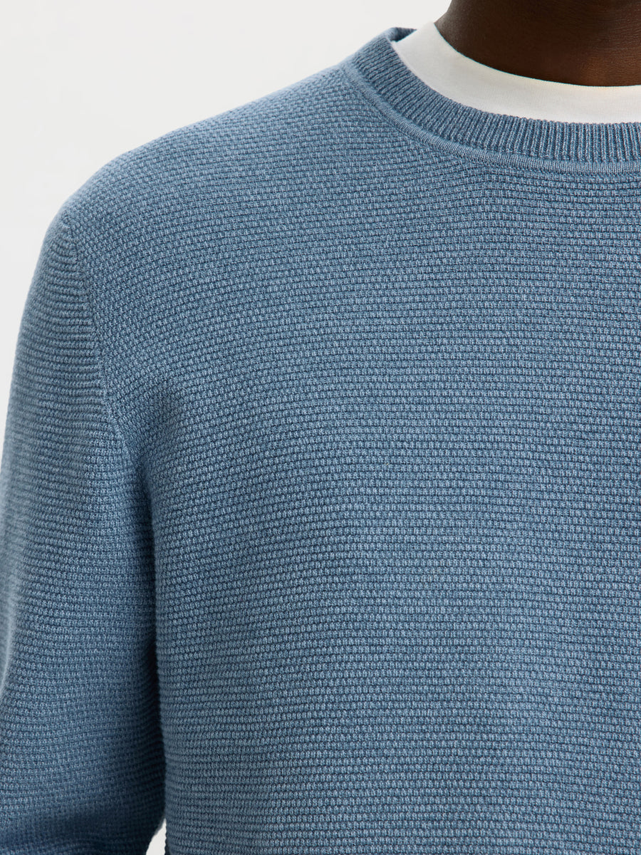 Selected Homme Ross LS Knit Structure Crew Neck - Mirage Blue