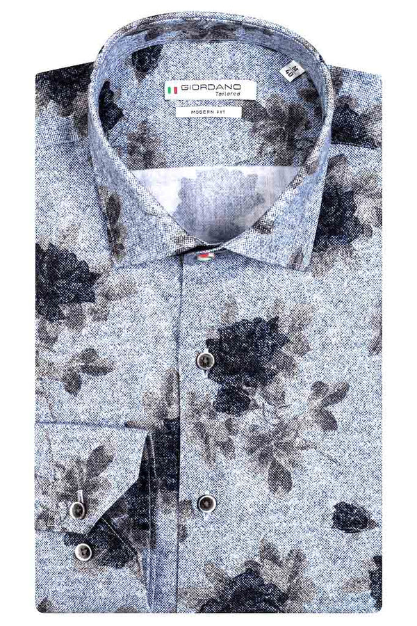 Giordano 'Maggiore' Herringbone Floral Print Modern Fit Shirt -Navy