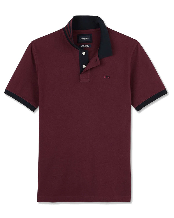 Eden Park Short-Sleeved Polo Shirt with Contrasting Detail - Burgundy
