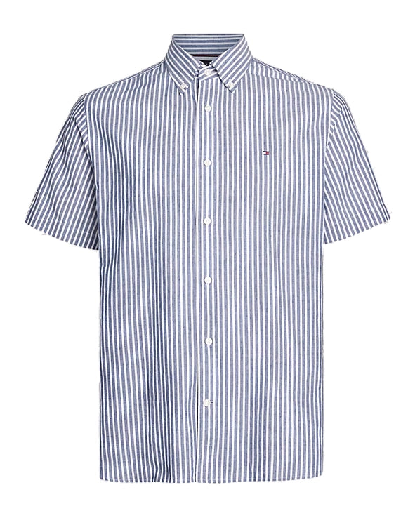 Tommy Hilfiger Stripe Regular Fit Short Sleeve Shirt - Blue