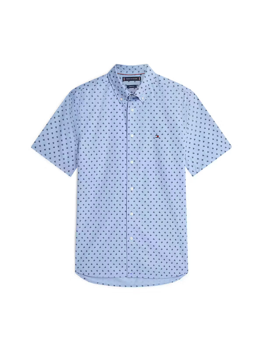 Tommy Hilfiger Flex Poplin Print Short-Sleeve Shirt – Blue