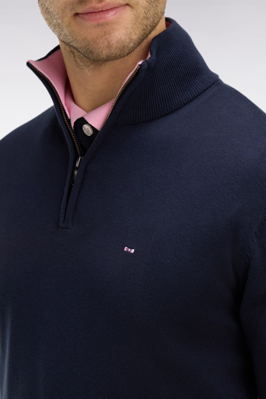 Eden Park Cotton Zip Neck Trucker Knit - Navy