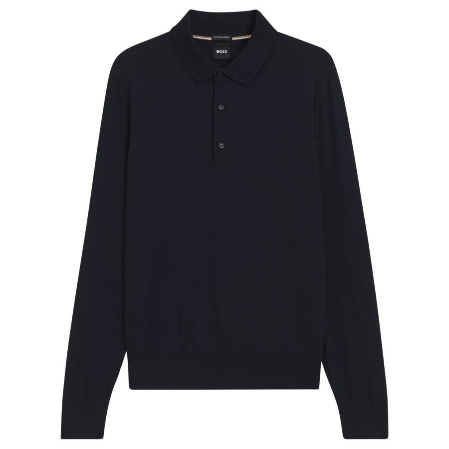 BOSS Black H-Lancione Merino Wool Polo – Dark Blue