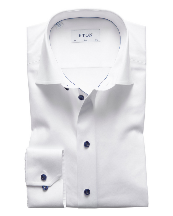 Eton Signature Twill Shirt - White (Navy Details)