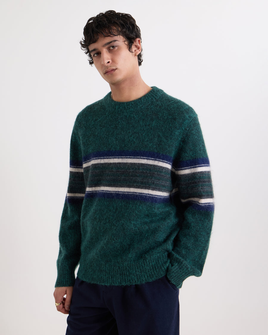 Wax London Wilde Brushed Stripe Crew-Neck Jumper - Dark Green
