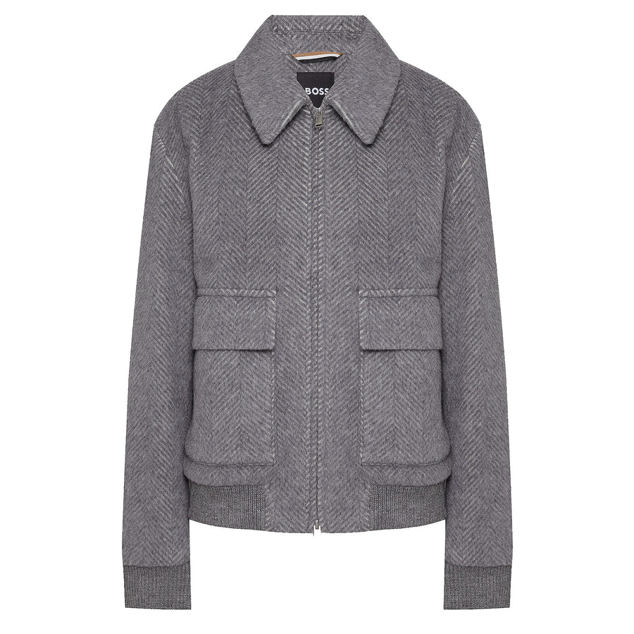 BOSS Regular Fit Herringbone Alpaca-Blend Jacket – Silver