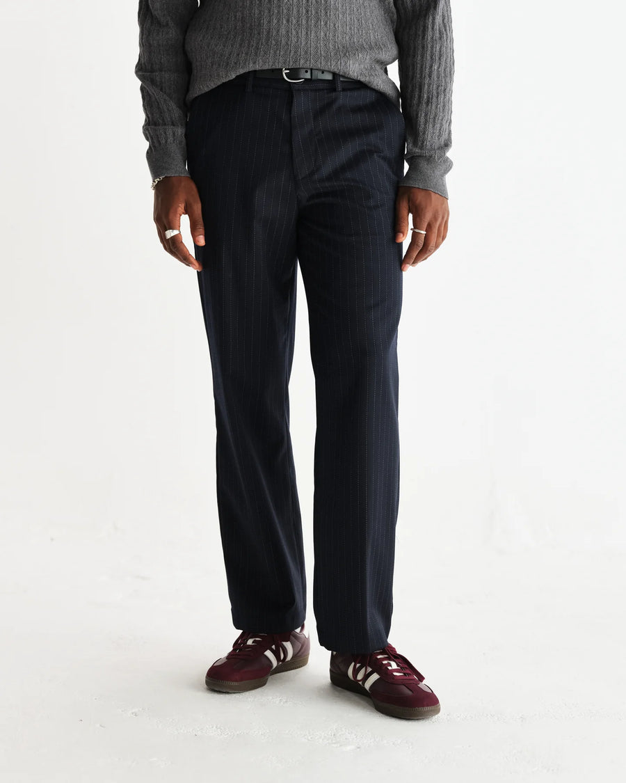 Wax London Bayham Wool-Blend Pinstripe Trousers - Navy