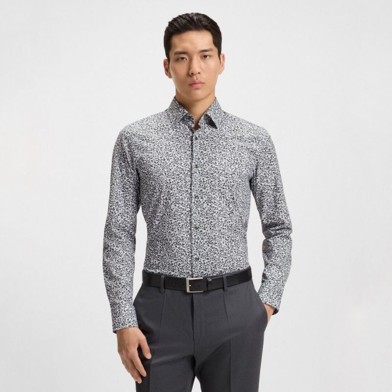 BOSS Slim Fit Floral Stretch-Cotton Shirt – Green