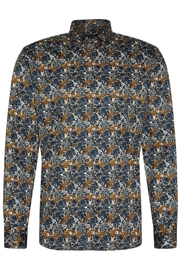 Bugatti Casual Pattern Shirt - Navy/Camel