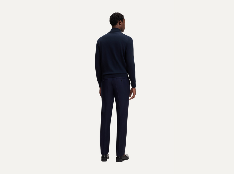 BOSS Black H-Ebenji Merino Wool Zip-Neck Sweater – Blue