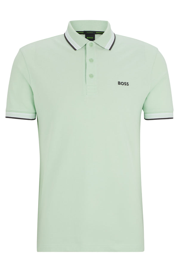 Boss Contrast Logo Cotton Polo Shirt - Green
