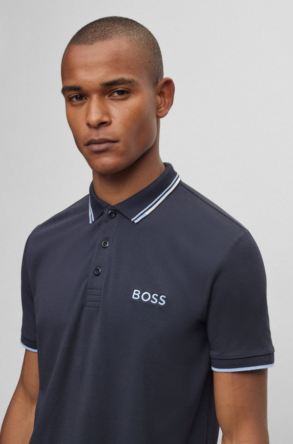 Boss 'Paddy Pro' Cotton Blend Polo Shirt - Navy Blue