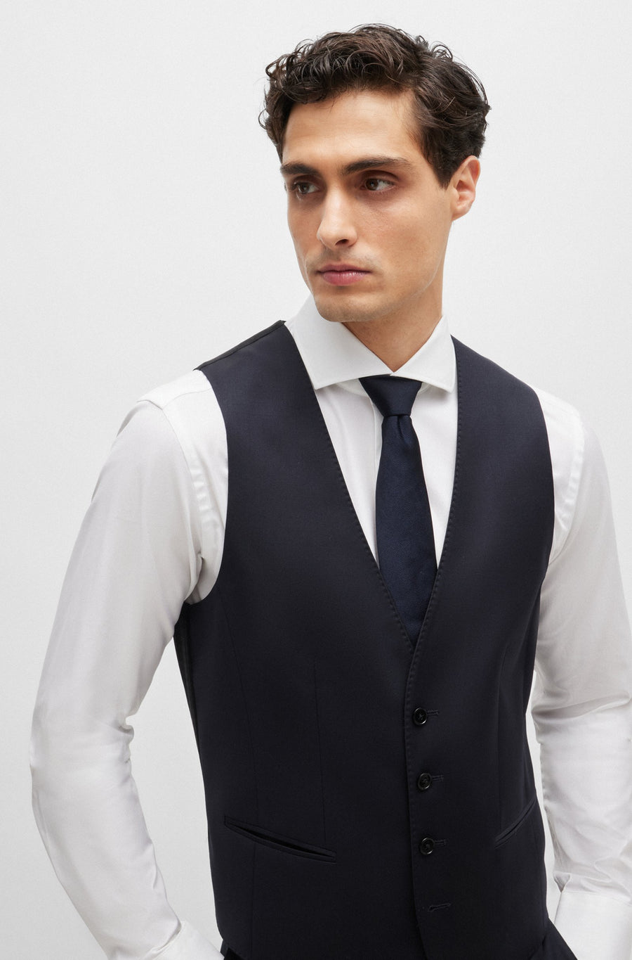 BOSS Slim Fit Virgin Wool Serge Suit Waistcoat – Navy