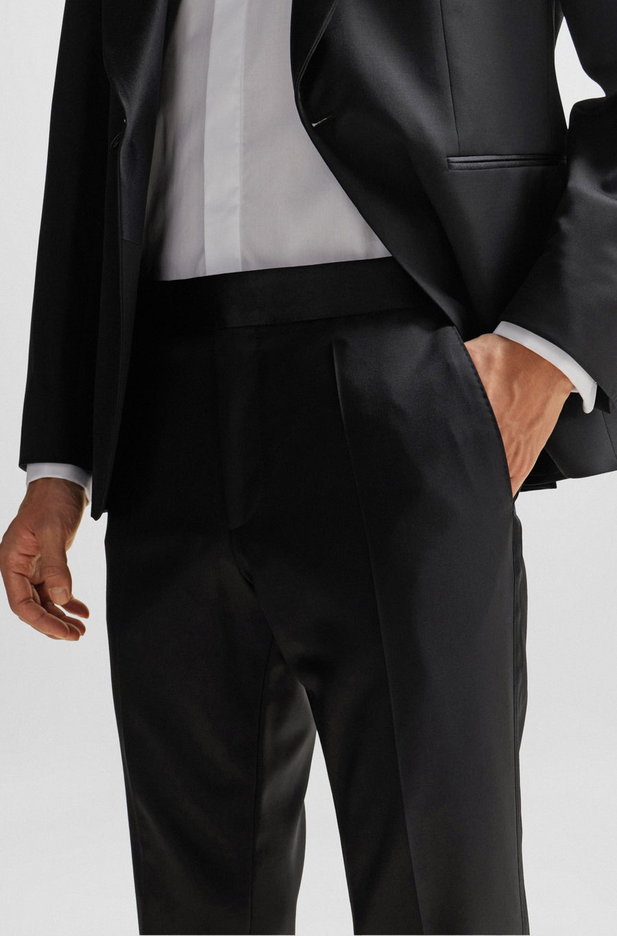 BOSS Slim Fit Virgin Wool Tuxedo Trousers – Black