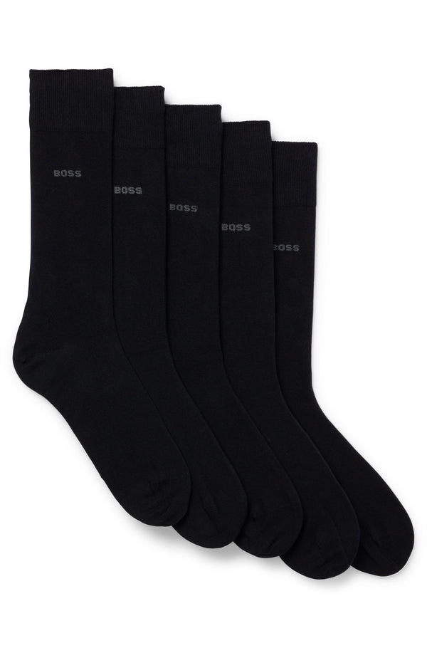 Boss Five-Pack Regular-Length Cotton Blend Socks - Black